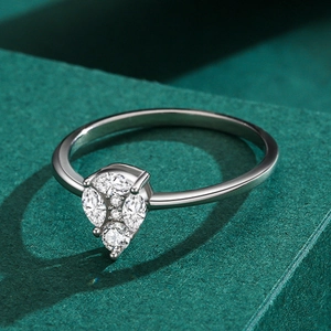 S925 sterling silver pear shaped cluster ring with micro paved gems in polished finish
