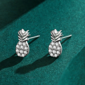 Sparkling S925 sterling silver pineapple stud earrings with pavé set cubic zirconia