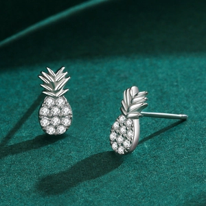 Sparkling S925 sterling silver pineapple stud earrings with micro-pave crystals