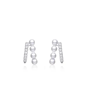 925 Sterling Silver Artificial Pearl Zirconia Stud Earrings Elegant Geometric Linear Jewelry For Women Daily Accessory
