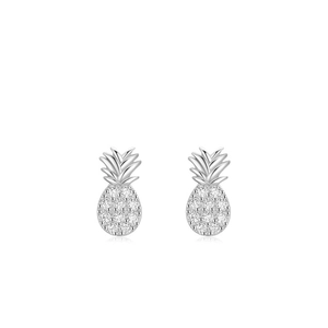 Elegant s925 silver pineapple stud earrings with sparkling micro-set crystal stones