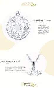 Detailed view of S925 sterling silver pentagram pendant necklace with cubic zirconia