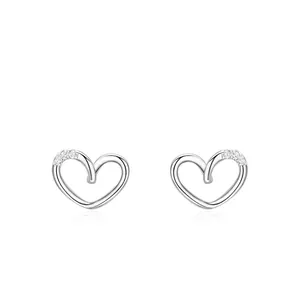 S925 Sterling Silver Hollow Heart Stud Earrings For Women Korean Minimalist Zirconia Inlaid Tiny Earrings Jewelry Elegant Gift