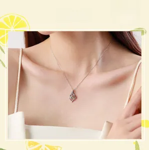 Detailed view of an elegant S925 sterling silver necklace with a teardrop zircon pendant