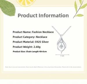 Detail of S925 sterling silver waterdrop necklace with 1ct cubic zirconia specifications