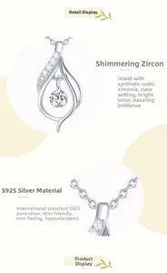 Detail showing S925 sterling silver teardrop pendant with cubic zirconia inlay