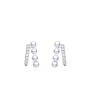 Elegant s925 silver stud earrings featuring vertical pearls and zircon pave stones