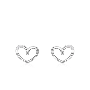 Elegant s925 silver hollow heart stud earrings with sparkling cubic zirconia accents