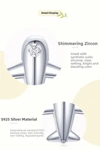 Détail macro de la puce d'oreille avion en argent S925 avec oxyde de zirconium griffé