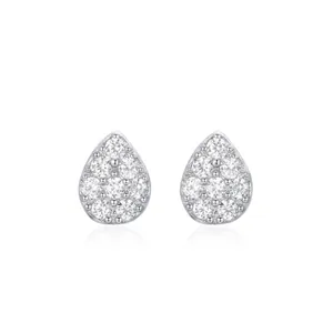 S925 Sterling Silver Teardrop Stud Earrings Pave Rhinestone Small Elegant Water Drop Ear Jewelry Gift For Women