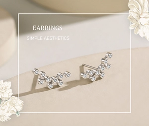 Macro detail of silver bubble cluster earrings featuring sparkling round-cut crystals