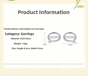 Detailed view of S925 silver speech bubble stud earrings with cubic zirconia stones