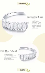 Detailed view of the S925 sterling silver stamp and sparkling rectangular zircon stones