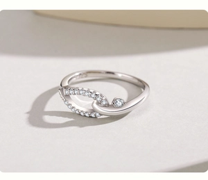 Macro detail of S925 sterling silver ring showing intricate cubic zirconia pavé and hallmark