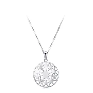 925 Sterling Silver Star Pendant Necklace Round Hollow Zirconia Clavicle Chain Minimalist Jewelry Gift For Women