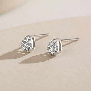 Elegant S925 sterling silver water drop stud earrings with sparkling pave zircon stones