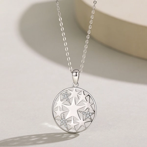 Minimalist S925 sterling silver necklace with star-studded round pendant
