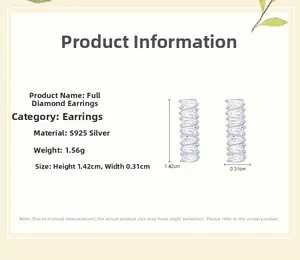 Paramètres de taille détaillés des boucles d'oreilles en argent S925 de 1,42cm de haut