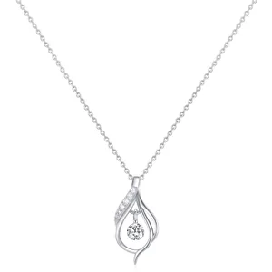 925 Sterling Silver Waterdrop Pendant Necklace For Women Sparkling Dancing Zirconia Elegant Lightweight Solitaire Jewelry Gift