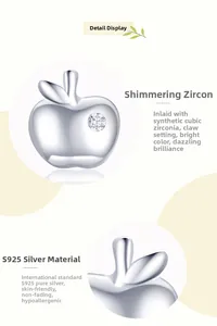 Detailed close-up of S925 sterling silver apple stud earring with cubic zirconia inlay