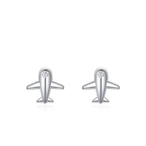 Boucles d'Oreilles Clous Mini Avion en Argent Sterling S925 pour Femmes Mignon Petit Avion Incrusté de Zirconia Bijoux Simples