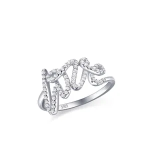 Lussuoso Anello con Lettera LOVE in Argento Sterling 925 per Donna con Strass Intarsiati Anello Chiuso Elegante Gioielli alla Moda Regalo