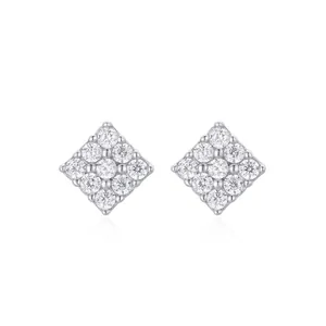 Elegant 925 Sterling Silver Square Stud Earrings For Women Minimalist Geometric Micro Pave Rhinestone Jewelry Gift