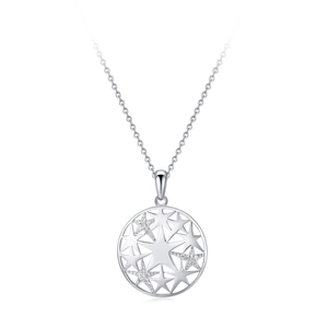 Elegant s925 sterling silver hollow star pendant necklace with cubic zirconia inlay