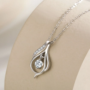 Classic S925 sterling silver water-drop pendant necklace with a brilliant round zirconia