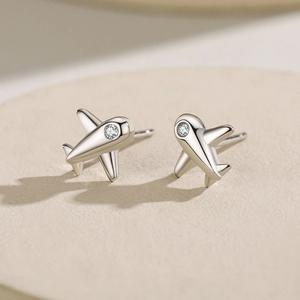 Boucles d'oreilles avion en argent sterling S925 avec détails en zircon incrusté
