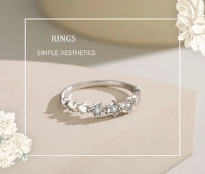 Macro detail of S925 sterling silver star ring with micro-pave zirconia and S925 hallmark