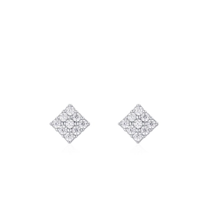S925 sterling silver square stud earrings with nine brilliant diamonds in a 3x3 matrix