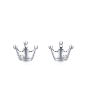 Elegant S925 sterling silver crown stud earrings with round cubic zirconia crystals