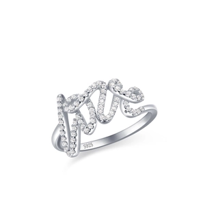 Lussuoso anello LOVE in argento sterling S925 con pavé di zirconi scintillanti