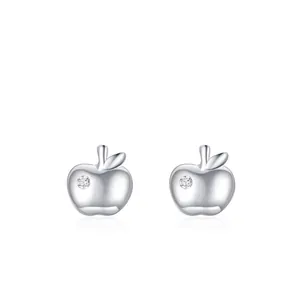 S925 Sterling Silver Apple Stud Earrings For Women Cute Fruit Design With Zirconia Inlay Sweet Minimalist Jewelry Gift
