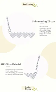 Vue détaillée du collier pendentif cœur en argent sterling S925 serti de oxydes de zirconium