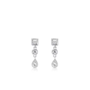 Boucles d'Oreilles Clous en Argent Sterling 925 Carré Rond Goutte d'Eau Strass pour Femmes Boucles d'Oreilles Géométriques Élégantes