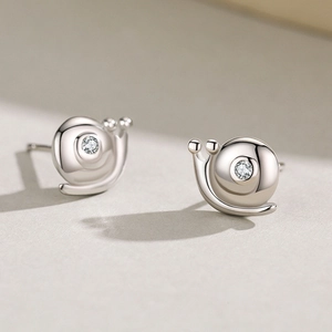 Mini S925 Sterling Silber Schnecken Ohrstecker mit rundem Zirkonia Stein Besatz