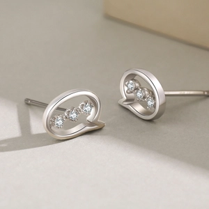 Elegant S925 sterling silver speech bubble stud earrings with sparkling micro zircons