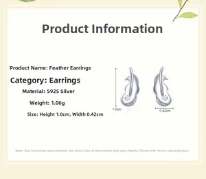 Detail specifications for S925 sterling silver feather stud earrings weighing 1.06g