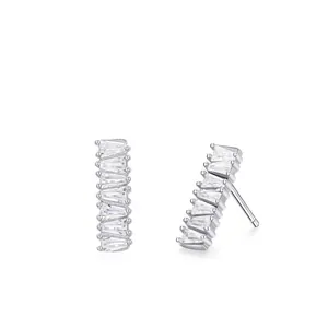 Boucles d'Oreilles Clous en Argent Sterling 925 pour Femmes Zirconia Baguette Géométrique Rectangulaire Bijoux Minimalistes Élégants