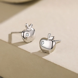 Exquisite S925 sterling silver mini apple stud earrings with shiny round zircon stones
