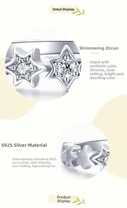Macro detail of S925 sterling silver star ring featuring zircon prong setting and polished finish