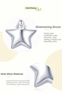 Macro detail of S925 sterling silver star stud earrings with cubic zirconia inlay