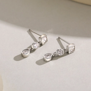 Boucles d'oreilles pendantes en argent S925 avec zircons cubiques carrés et ronds