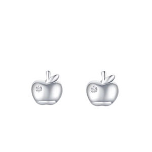 Minimalist S925 sterling silver apple stud earrings with sparkling cubic zirconia accents