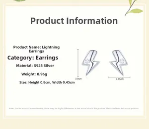 Detailed size specifications of S925 sterling silver lightning bolt studs with zircon