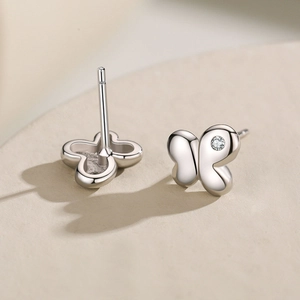 Minimalist S925 sterling silver butterfly stud earrings with sparkling cubic zirconia