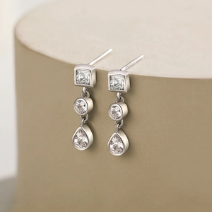 Boucles d'oreilles pendantes en argent s925 avec zircons carrés, ronds et en goutte