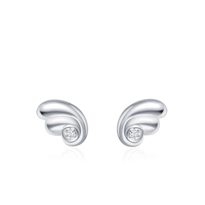 Polished S925 sterling silver mini angel wing stud earrings with round zircon stones